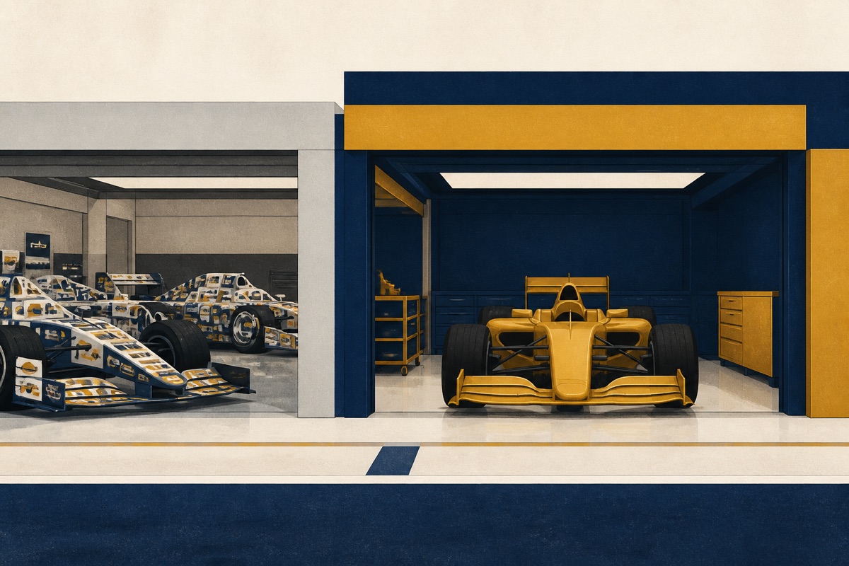 其他品牌在別人車上貼 Logo，他直接把整支 F1 車隊買下來
